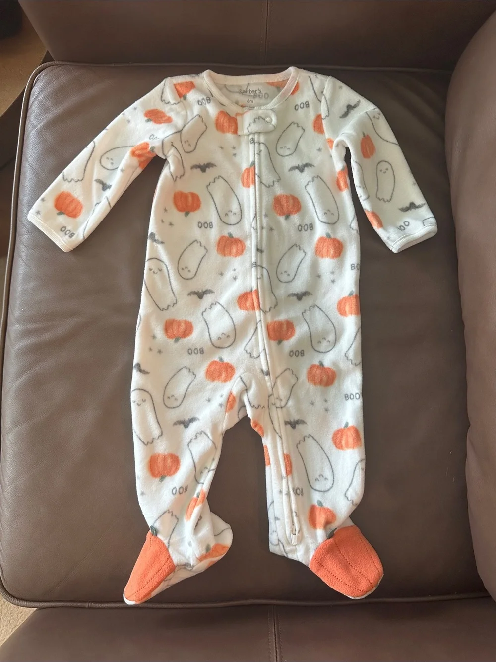Cat & Jack Orange and White Pumpkin Footed Sleeper with Matching Bodysuit